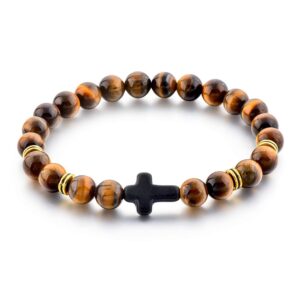 st john the baptist orthodox brotherhood 8 mm christian prayer beads bracelet – women men - 22 brown tiger eye beads + 1 cross