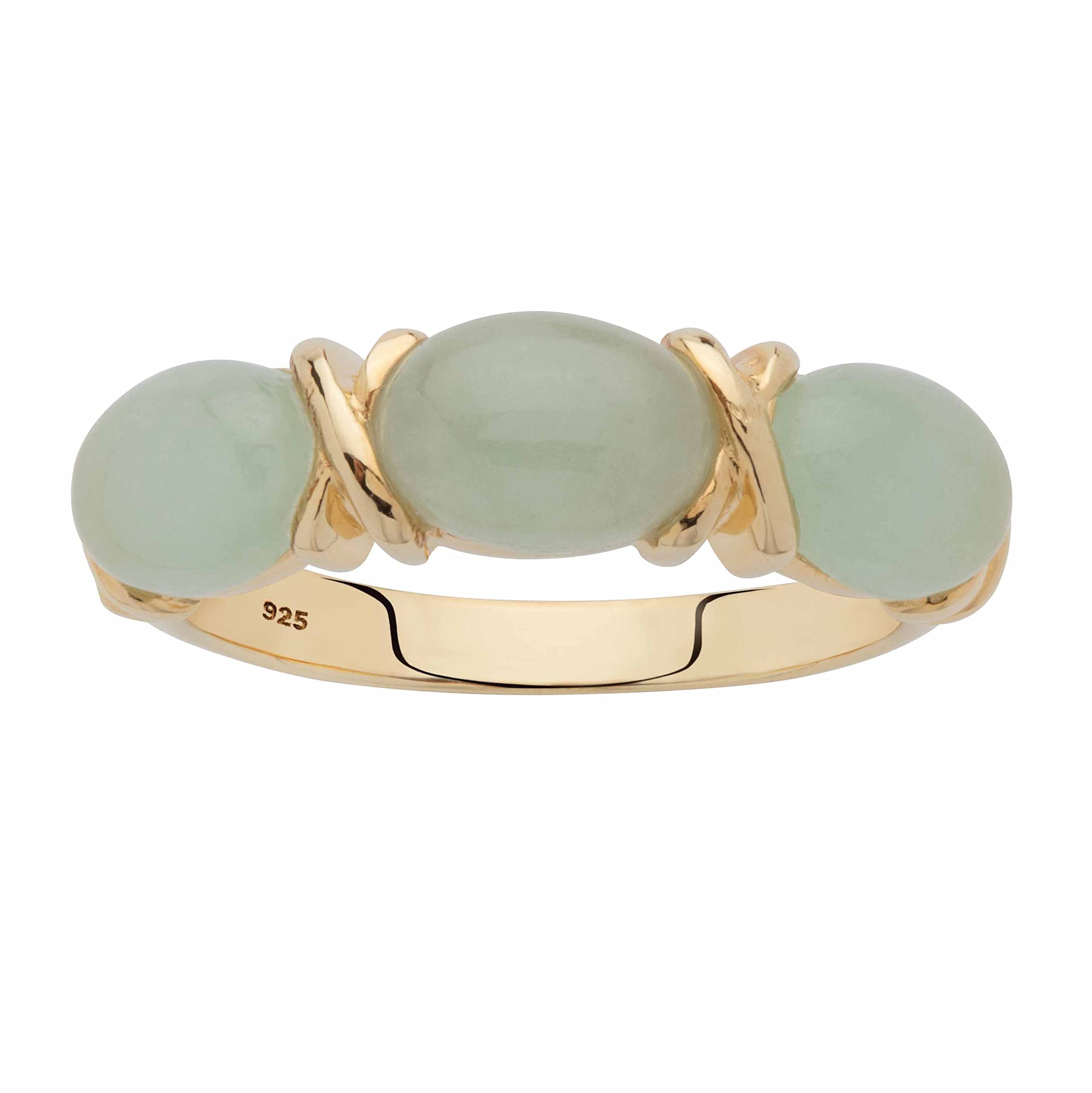 PalmBeach Jewelry Yellow Gold-plated Sterling Silver Oval Shaped Genuine Green Jade X and O Ring Sizes 6-10 Size 9