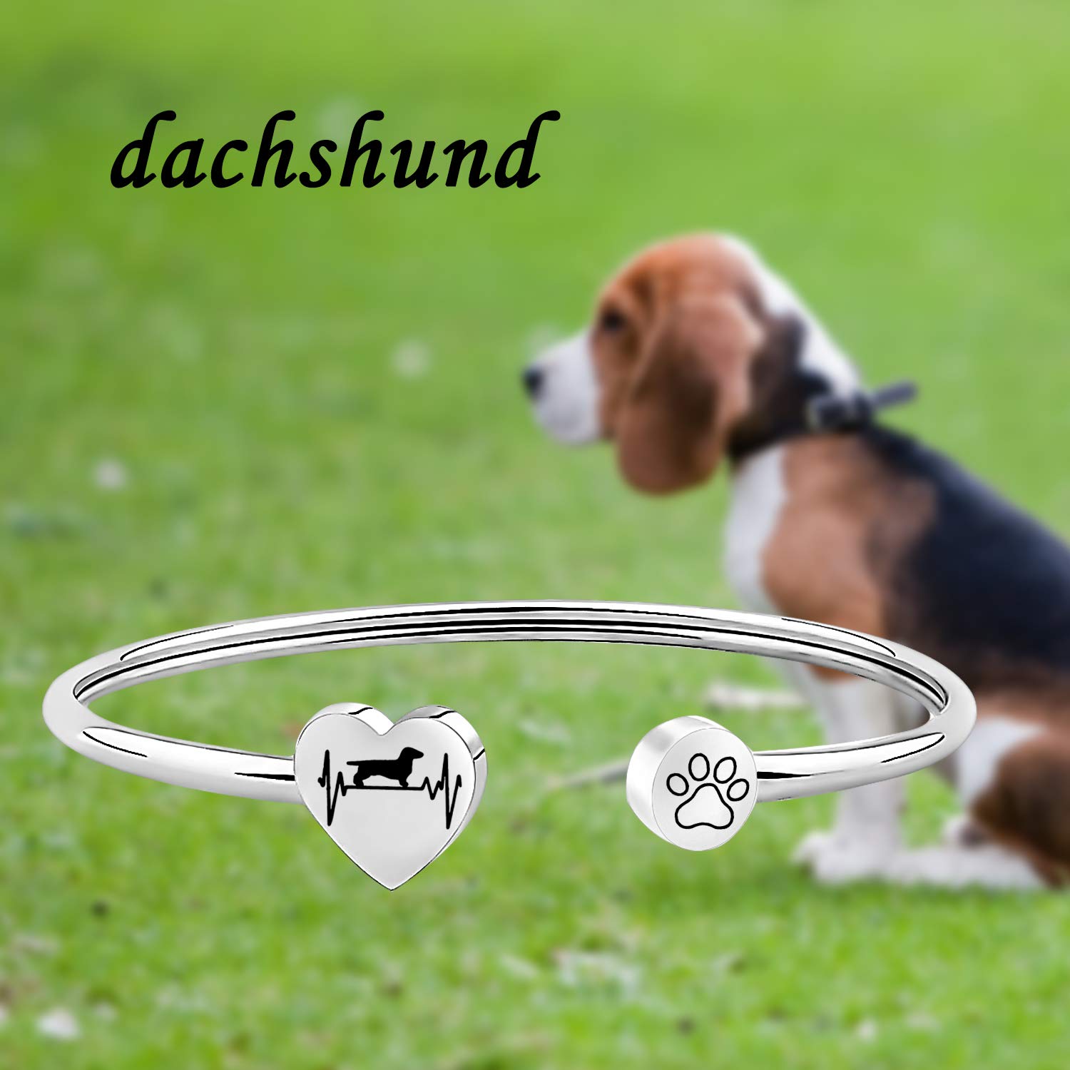 FUSTMW Dog Owner Bracelet Dachshund Boxer Golden Retriever Dog Lover Gifts Pitbull Boston Terrier Paw Print Bangle Jewelry (Dachshund Bracelet)