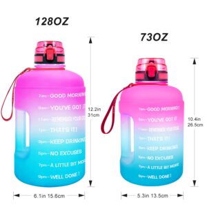 BuildLife Gallon Water Bottles with Times to Drink - Gallon Water Jug - 1 Gallon Water Bottle–128 oz Water Bottle,One Gallon Water Bottle with Time Marke for Gym(Pink Blue)