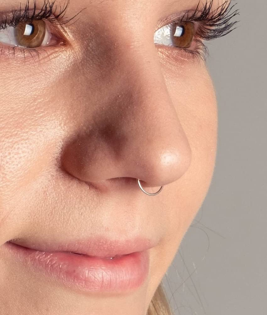 MODRSA Fake Septum Nose Hoop Rings Stainless Steel Faux Lip Ear Cuff Earrings Spring Nose Face Septum Ring Non Piercing Clip On Nose Rings Hoops Silver Rose Gold Black