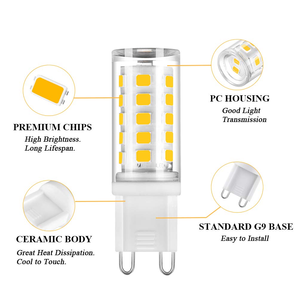 SumVibe G9 LED Bulb Dimmable, 4W G9 LED Bulb Daylight White 6000K, G9 Halogen Bulb 40 Watt Replacement, 6-Pack