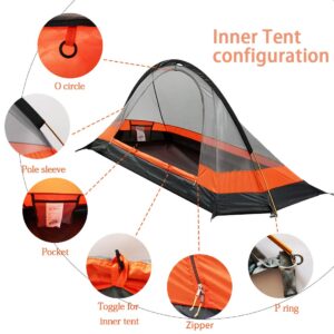 camppal 1 Person Tent Backpacking Camping Hiking Mountain Hunting Tent Lightweight and Waterproof for 4 Season Extreme Space Saving Single Bracket (Orange-with skirt)