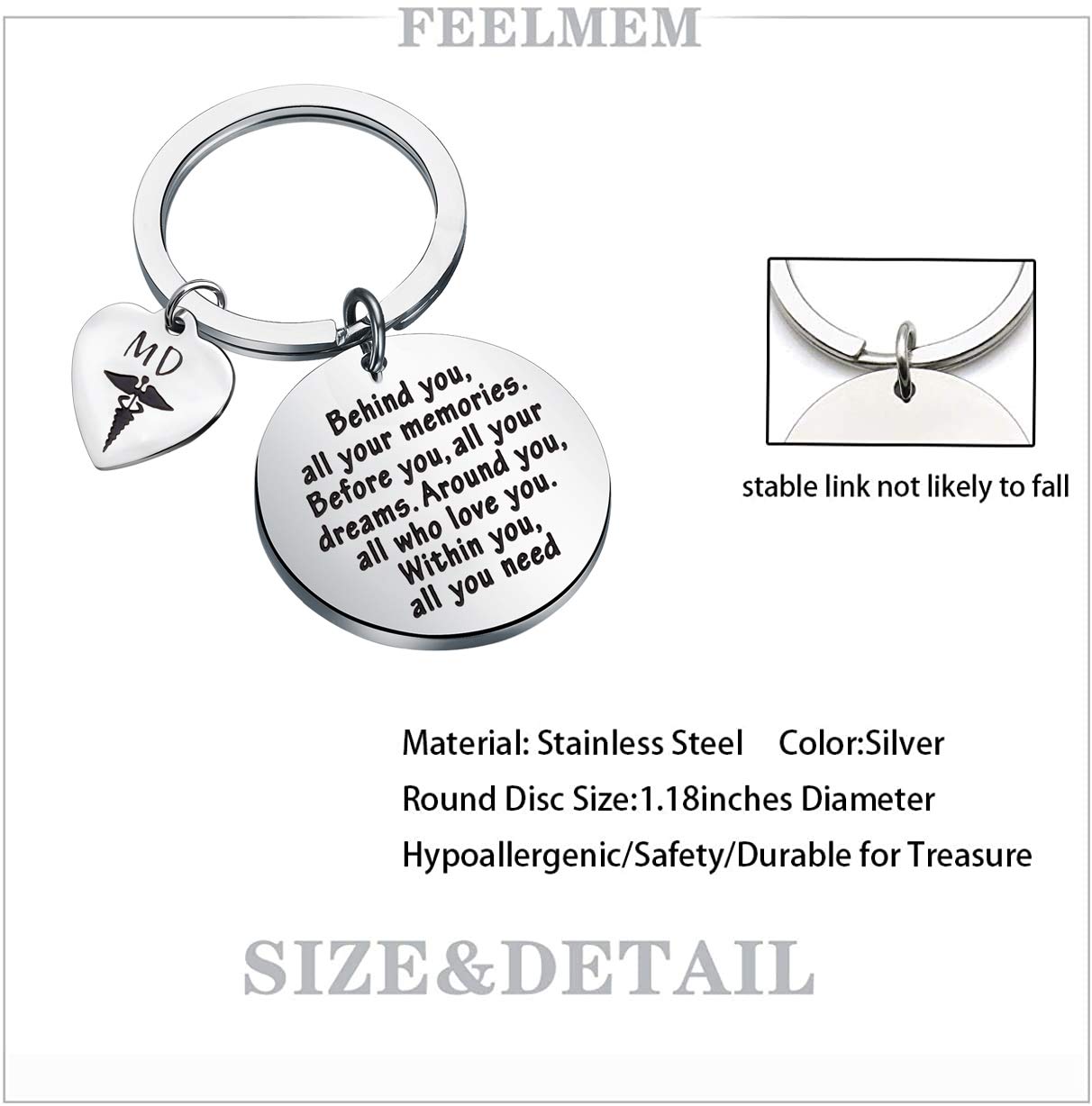 FEELMEM MD Keychain Future Medical Doctor Gifts Behind You All Your Memories Before You All Your Dreams Keychain Nursing Jewelry MD Gift Medical Student Graduation Gift (MD)