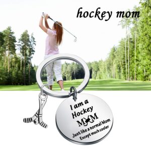 FUSTMW Hockey Mom Gifts Hockey Keychain I am a Hockey MOM Jewelry Hockey Mom Charm for Hockey Players Gifts (silver)