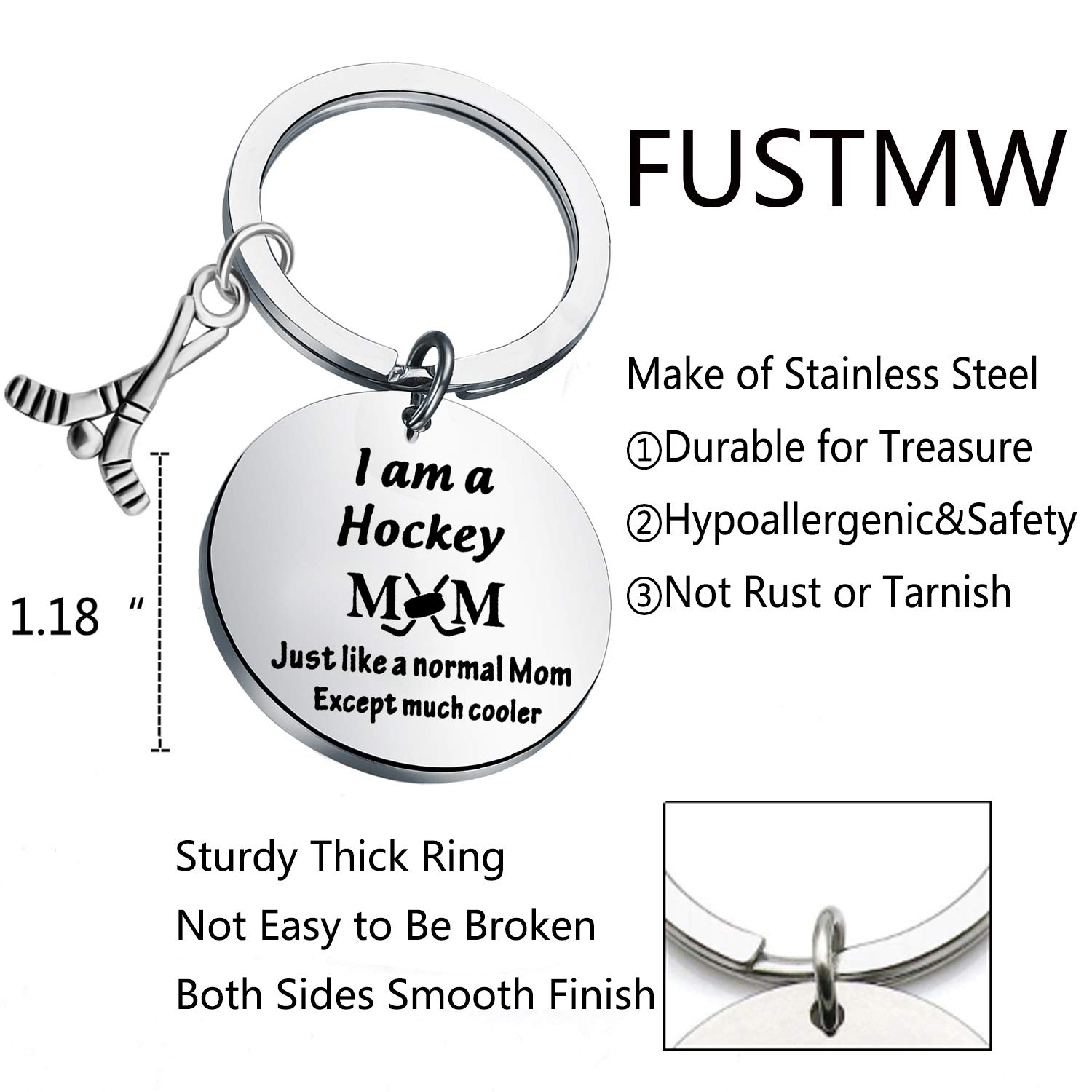 FUSTMW Hockey Mom Gifts Hockey Keychain I am a Hockey MOM Jewelry Hockey Mom Charm for Hockey Players Gifts (silver)