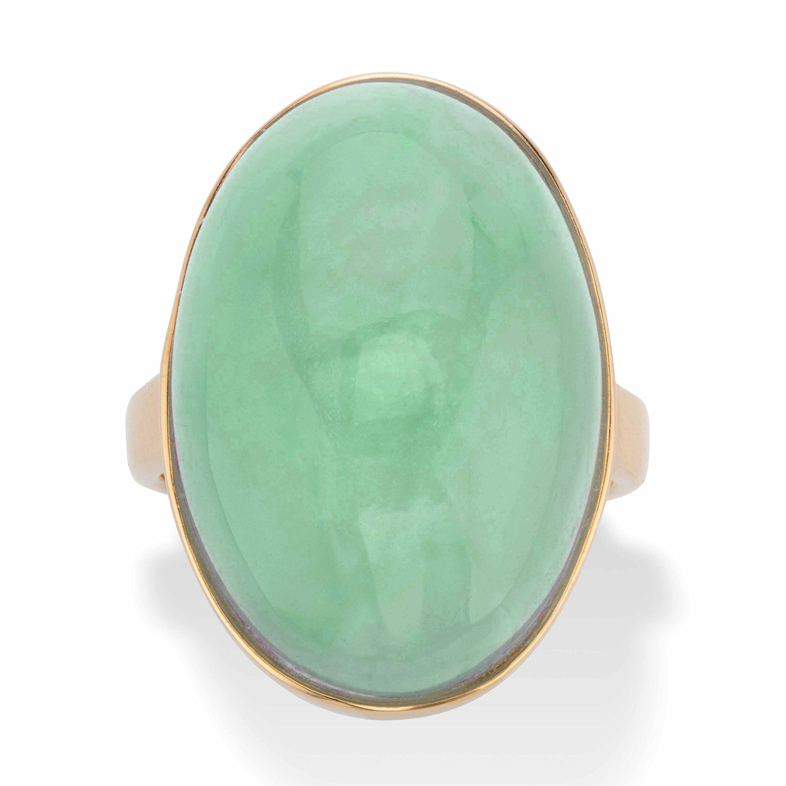 PalmBeach Jewelry 14K Yellow Gold Plated Sterling Silver Oval Shaped Genuine Aquamarine or Green Jade Cabochon Ring Size 8