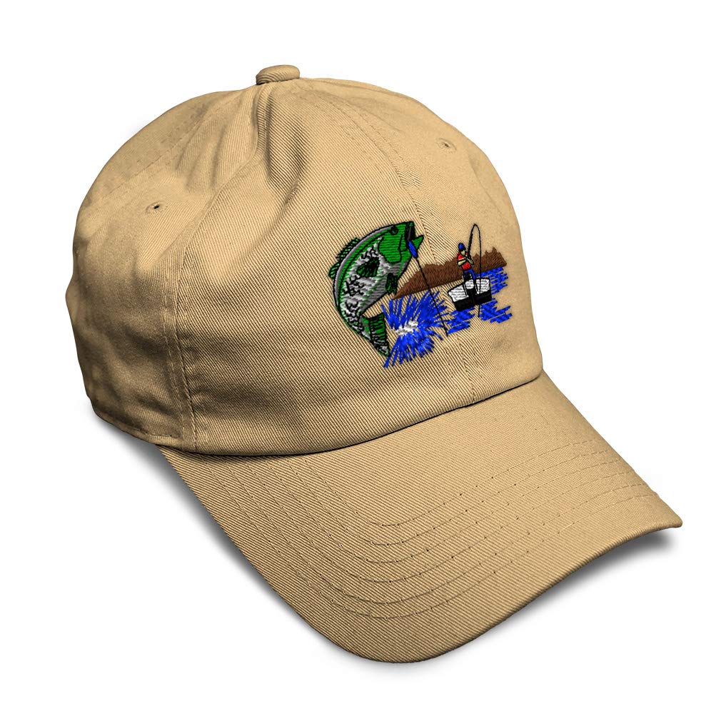 Soft Baseball Cap Animal Wildlife Freshwater Bass Fishing Ocean and Ocean Twill Cotton Sea Dad Hats for Men Women Khaki Design Only