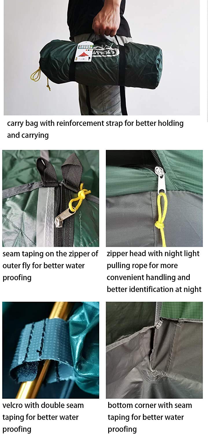 camppal 1 Person Tent Backpacking Camping Hiking Mountain Hunting Tent Lightweight and Waterproof for 4 Season Extreme Space Saving Single Bracket (Green-with skirt)