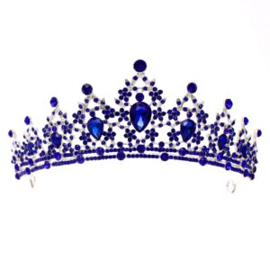 forseven crystal wedding crown queen tiara bride crowns for women girls rhinestone decor headband hairband princess birthday party tiaras bridal hair ornaments wedding supplies accessories (blue)