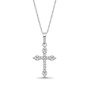 araiya fine jewelry 14k white gold round-shape diamond cross pendant with gold plated silver chain necklace (1/4 cttw, i-j color, i2-i3 clarity), 18"