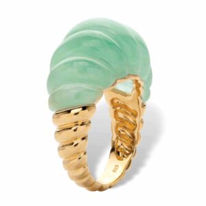 PalmBeach Jewelry Yellow Gold-plated Sterling Silver Genuine Green Jade Shrimp Style Ring Sizes 6-10 Size 8