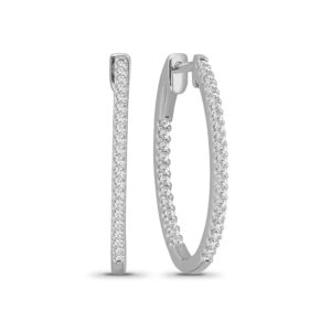 ARAIYA FINE JEWELRY 10K White Gold Inside and Outside Diamond Oval Hoop Earrings (1/4 cttw, I-J Color, I2-I3 Clarity)