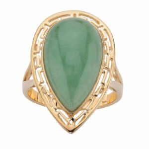 PalmBeach Yellow Gold-plated Sterling Silver Pear Shaped Genuine Green Jade Cutout Halo Ring Sizes 6-10 Size 6