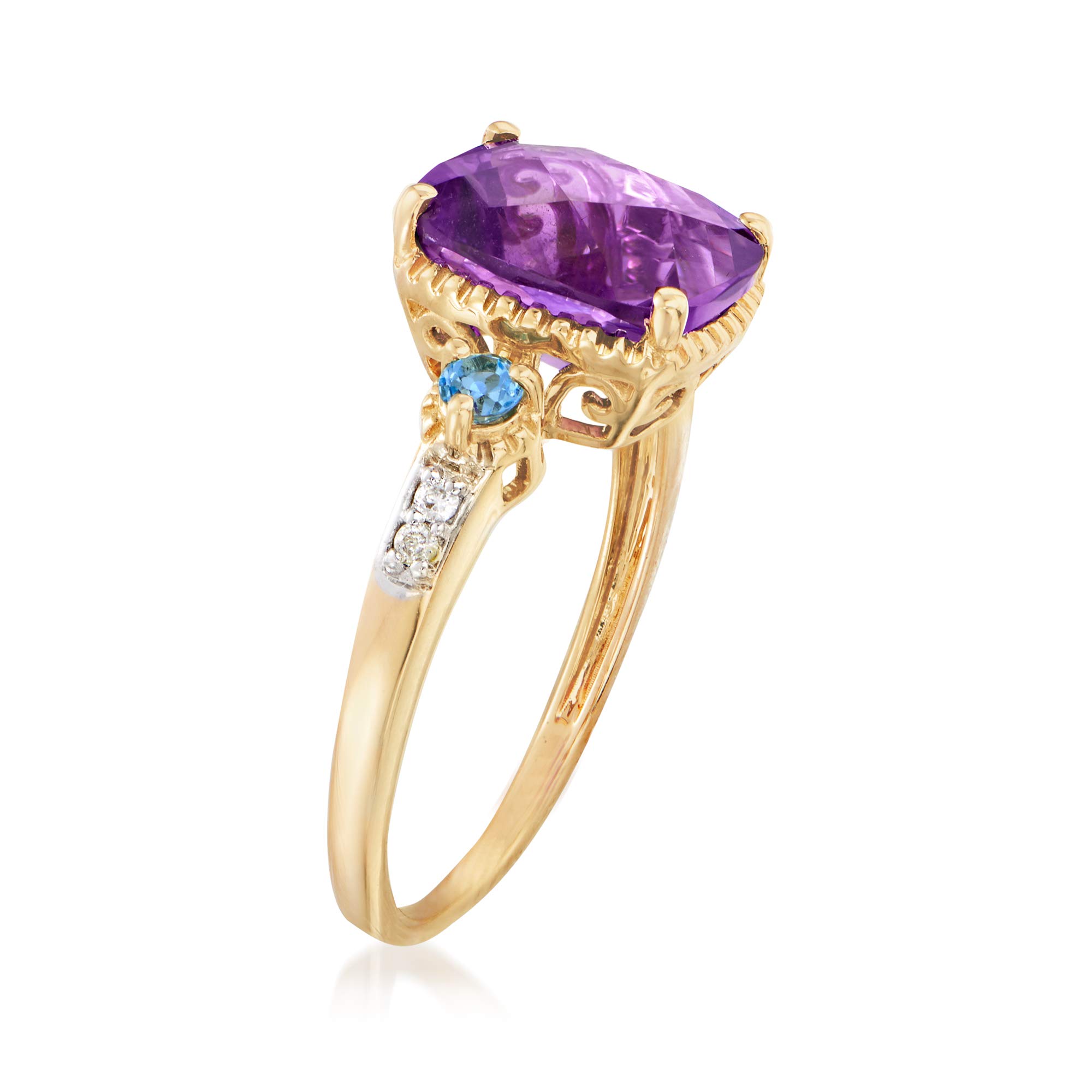 Ross-Simons 2.50 Carat Amethyst and .10 ct. t.w. Swiss Blue Topaz Ring With Diamond Accents in 14kt Yellow Gold Size 8