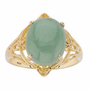 PalmBeach Yellow Gold-plated Sterling Silver Oval Shaped Genuine Green Jade Scroll Ring Sizes 6-10 Size 8