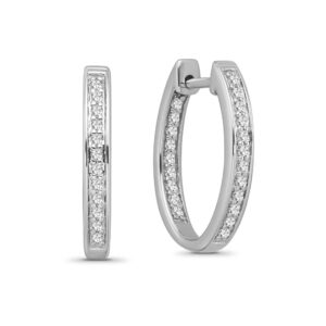 ARAIYA FINE JEWELRY 925 Sterling Silver Round-shape Inside and Outside Diamond Oval Hoop Earrings for Women (1/4 cttw, I-J Color, I2-I3 Clarity)