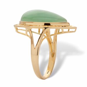 PalmBeach Yellow Gold-plated Sterling Silver Pear Shaped Genuine Green Jade Cutout Halo Ring Sizes 6-10 Size 6