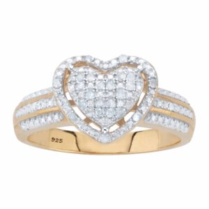 PalmBeach Jewelry 18K Yellow Gold or Platinum Plated Sterling Silver Round Genuine Diamond Heart Shaped Halo Ring (1/7 cttw, IJ Color, I2-I3 Clarity) Size 9