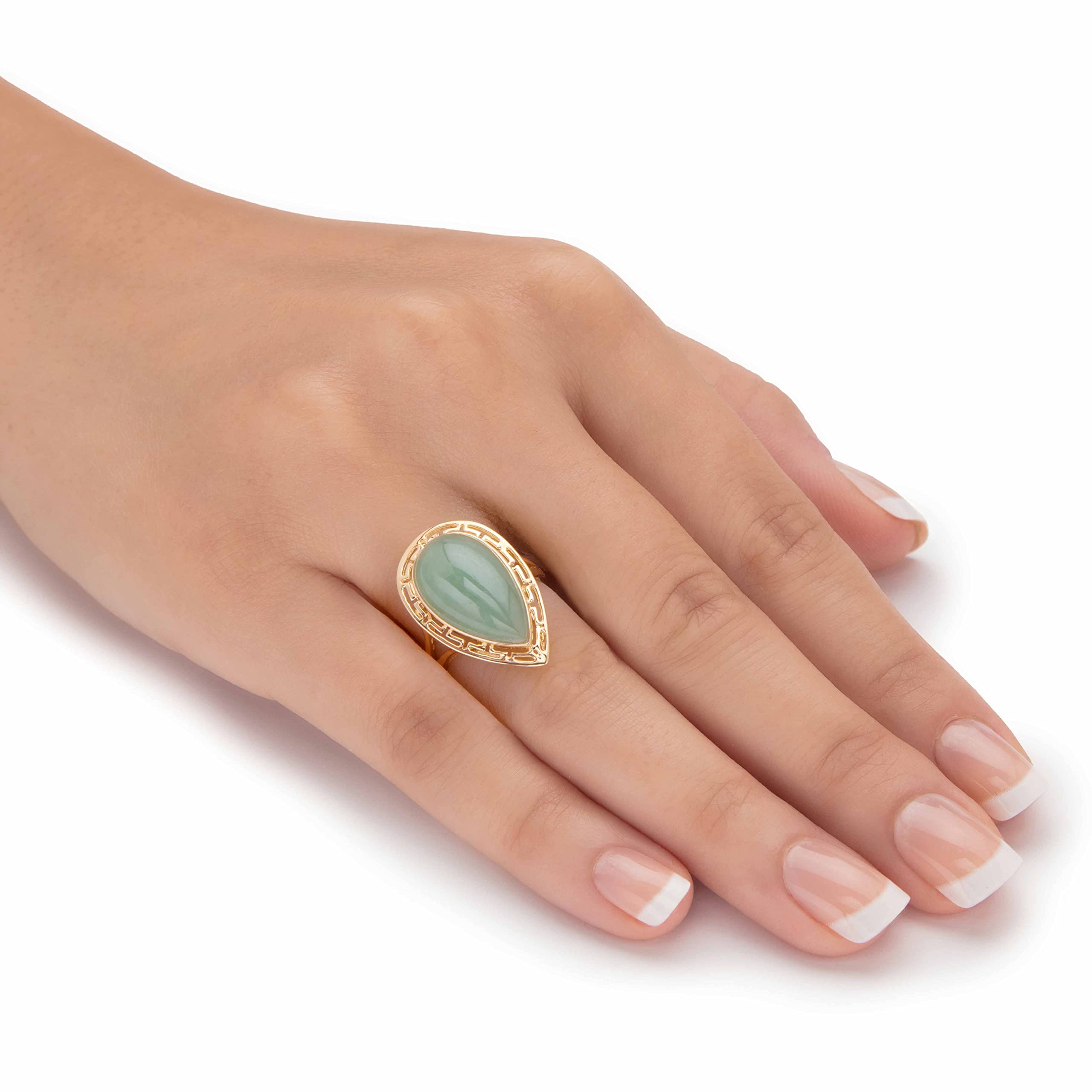 PalmBeach Yellow Gold-plated Sterling Silver Pear Shaped Genuine Green Jade Cutout Halo Ring Sizes 6-10 Size 6