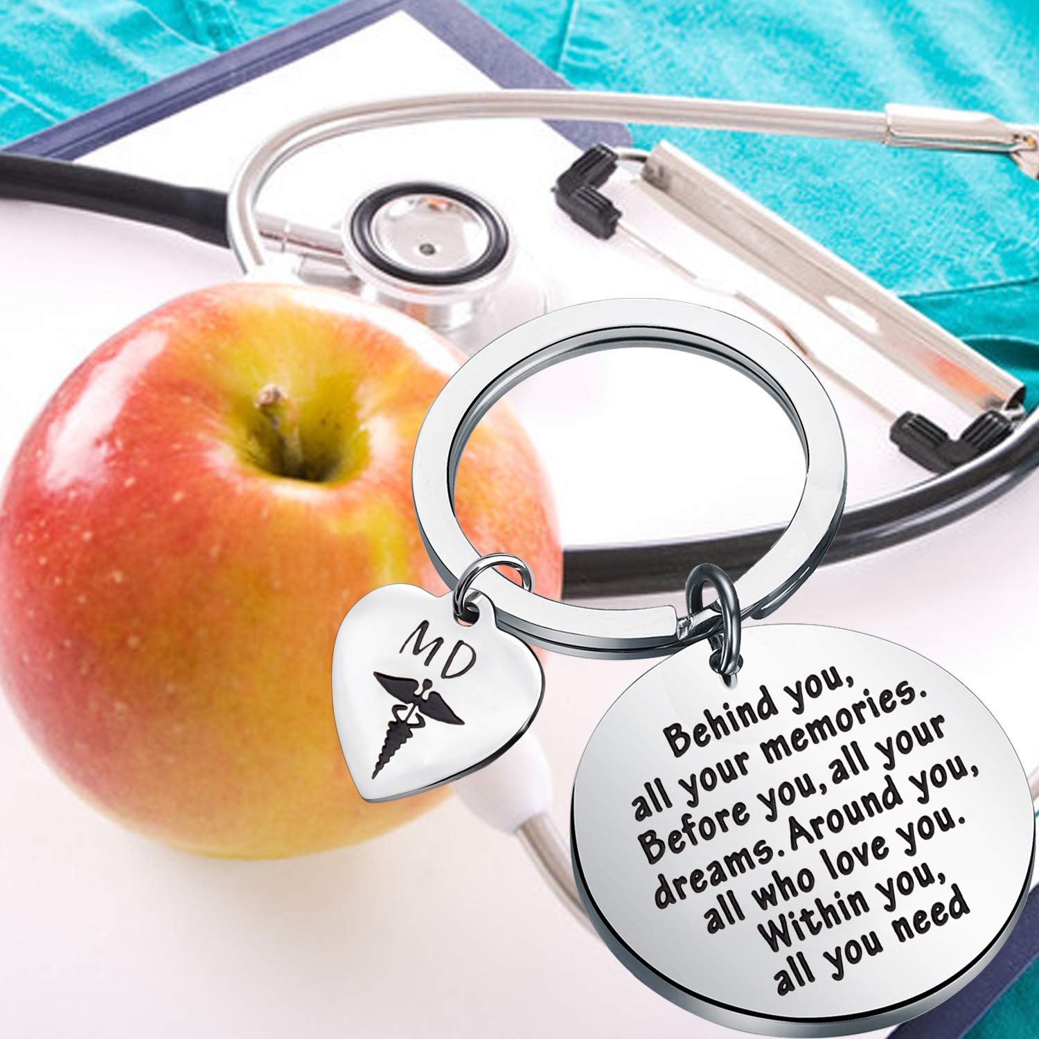 FEELMEM MD Keychain Future Medical Doctor Gifts Behind You All Your Memories Before You All Your Dreams Keychain Nursing Jewelry MD Gift Medical Student Graduation Gift (MD)