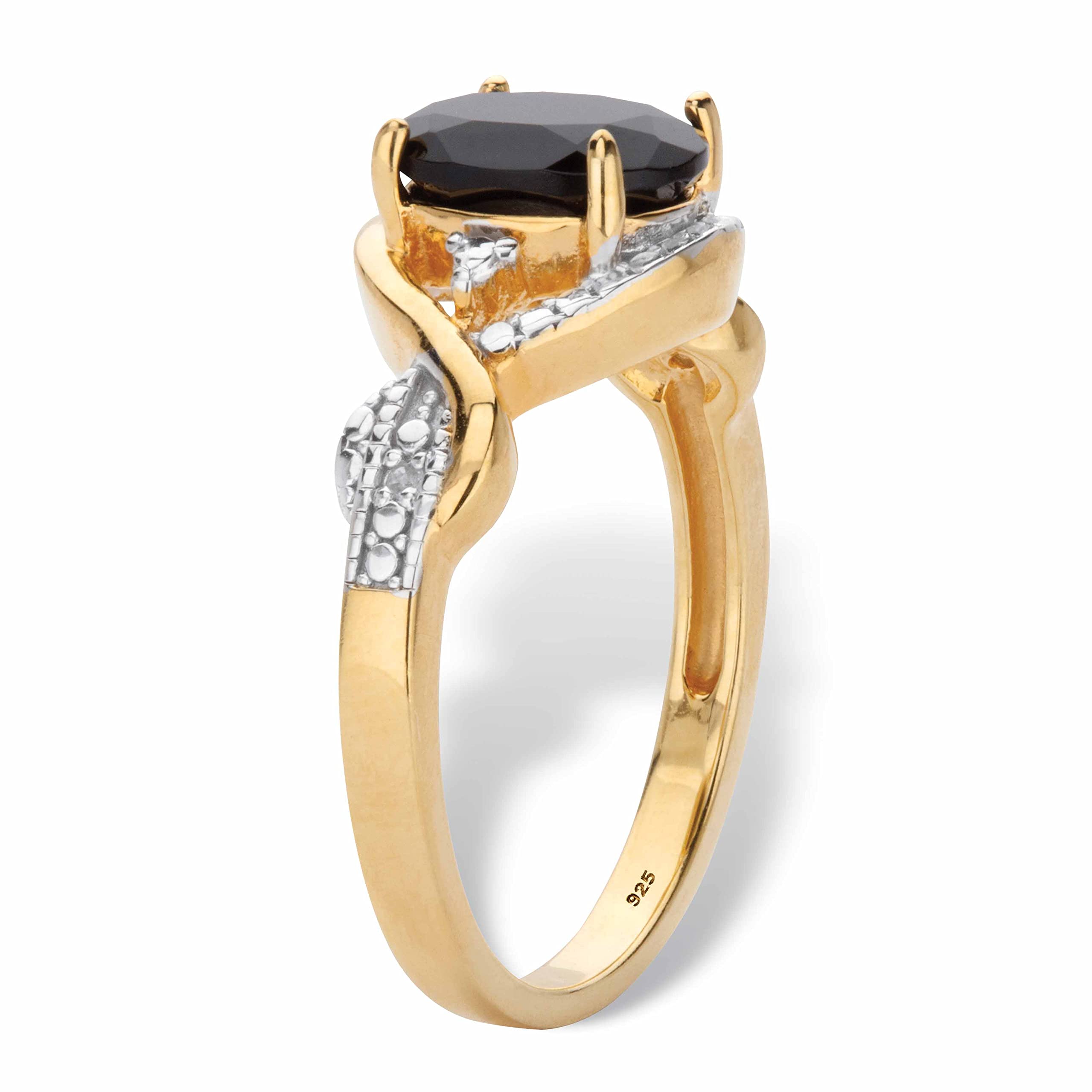 PalmBeach Jewelry Yellow Gold-Plated Sterling Silver Simulated Pink Morganite or Natural Black Onyx and Diamond Accent Crossover Ring Size 10