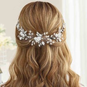 Unicra Bride Flower Wedding Hair Vine Pearls Bridal Hair Piece Crystal Hair Accessories for Women and Girls (Silver)