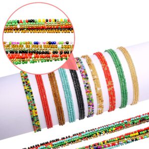 Tendaisy Waist Beads for Women Weight Loss Plus Size Elastic Belly Body Chains,10 Pieces Multicolor African Waist Beads Chain (Multicolor, 31.5)