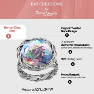 PZ Paz Creations Roman Glass Statement Ring For Women Sterling Silver Organic Design (6)