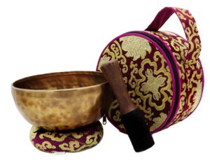 tibetan singing bowl 8 inch large hand hammered chakra bowl 7 metal meditation bowl for cleansing, chakra balancing, mindfulness, yoga, décor, gift set (comes with cushion, mallet and box