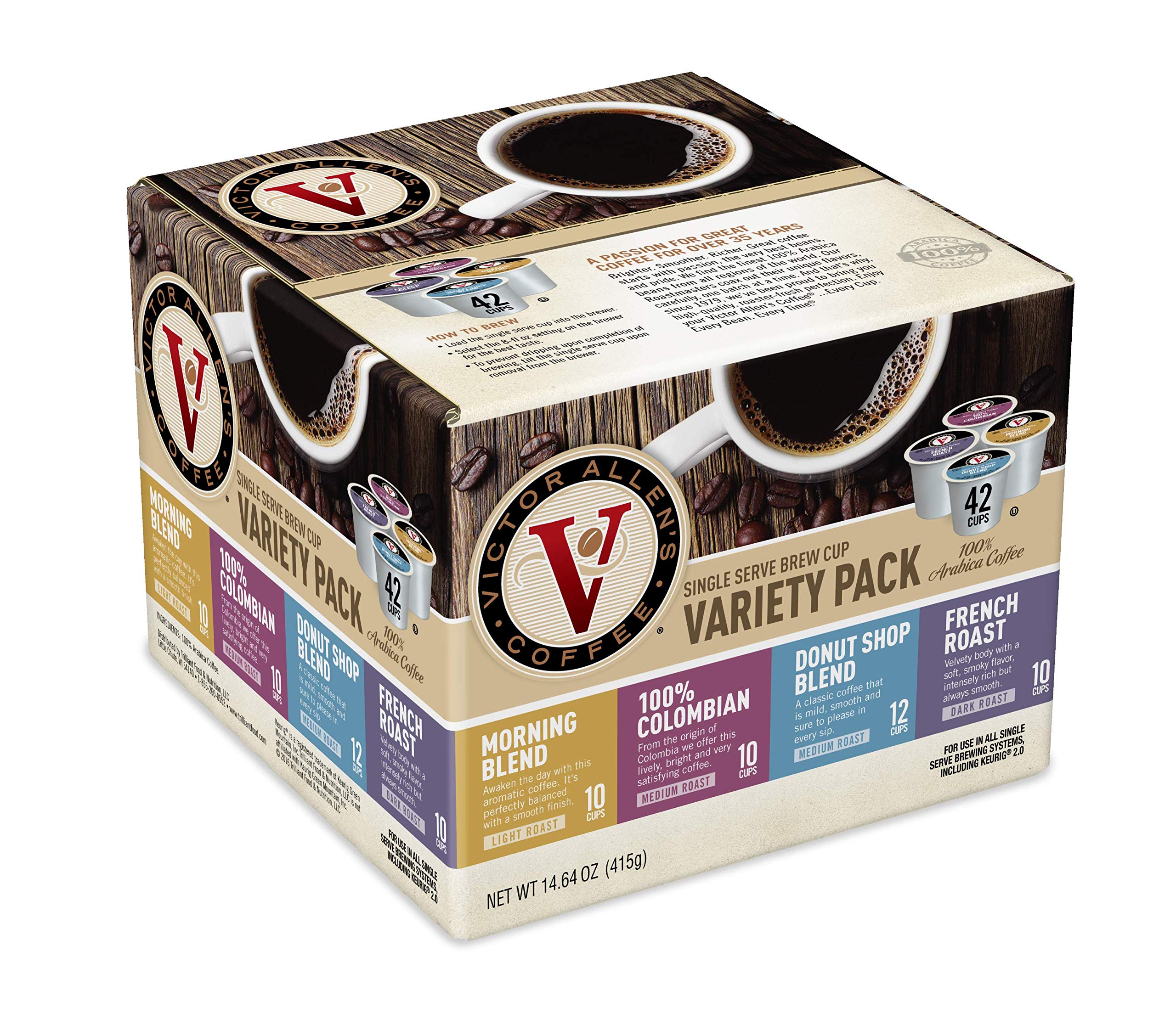 Flavored & Unflavored Coffee Variety Pack for K-Cup® Keurig 2.0® Brewers, 96 Count Victor Allen’s Coffee® Single Serve Coffee Pods & Donut Shop, Morning Blend, 42 Count