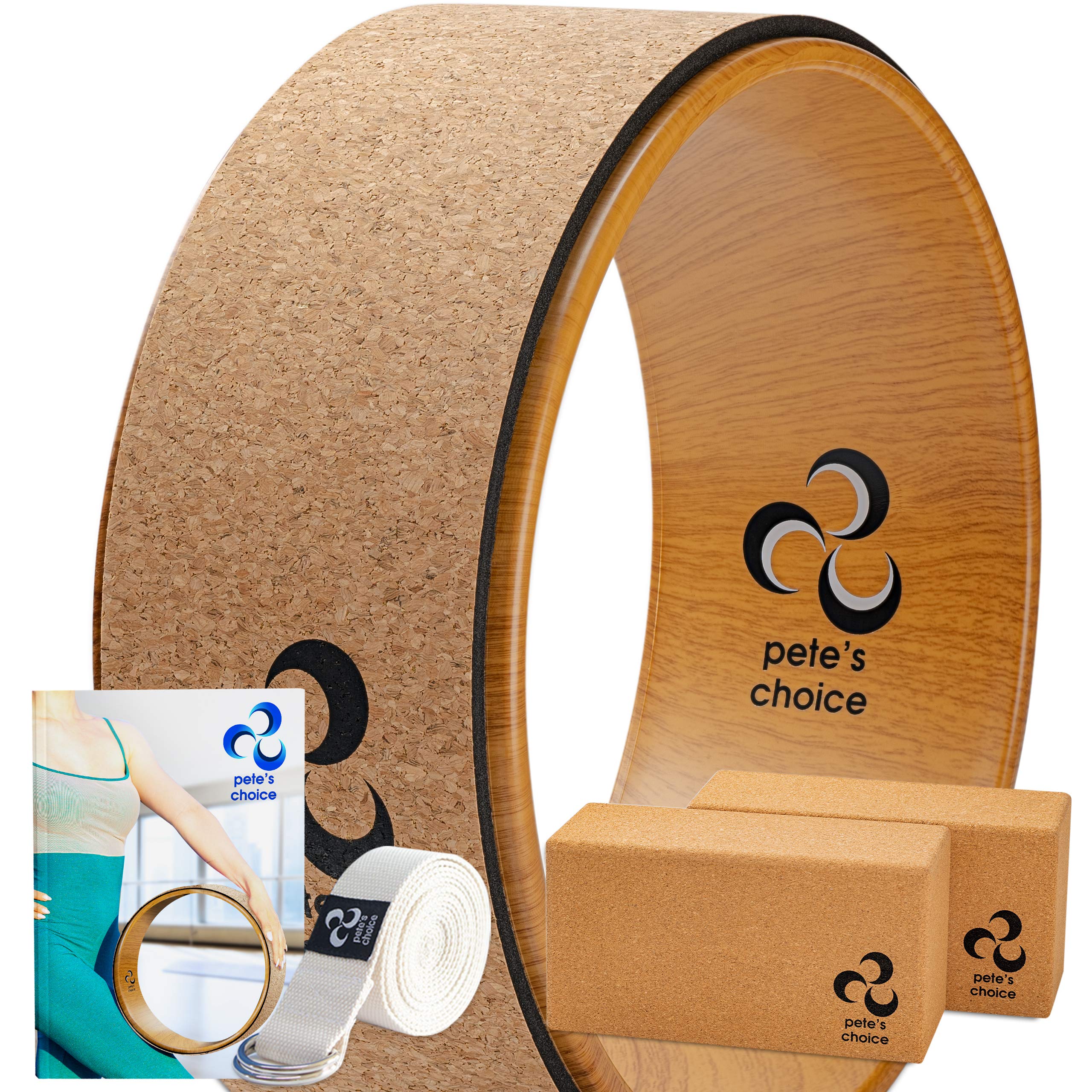 Cork Yoga Wheel, Cork Yoga Blocks - Extra Firm High Density Yoga Bricks I Natural & Eco-Friendly. Bonus eBook & Free Yoga Strap