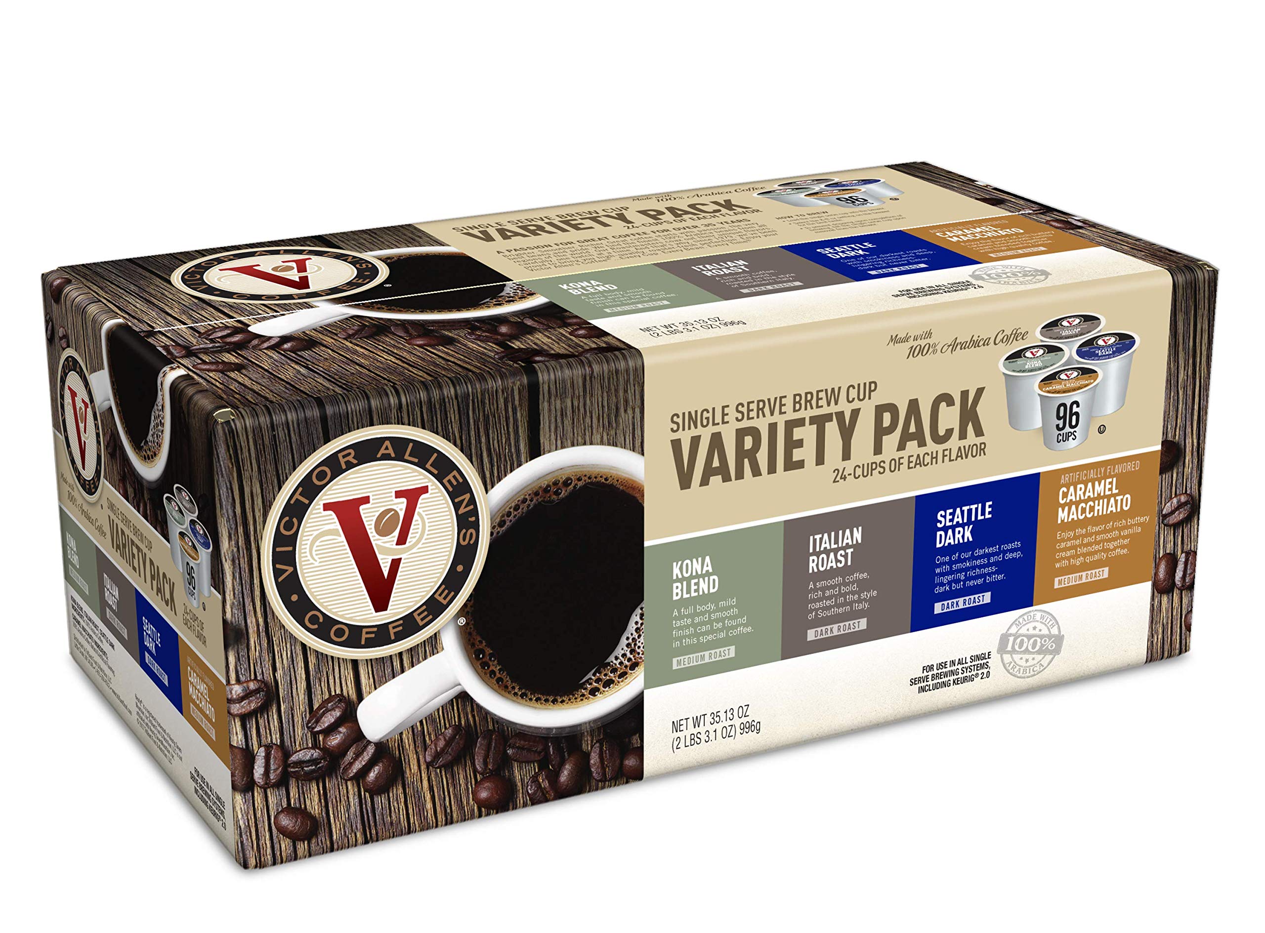 Flavored & Unflavored Coffee Variety Pack for K-Cup® Keurig 2.0® Brewers, 96 Count Victor Allen’s Coffee® Single Serve Coffee Pods & Donut Shop, Morning Blend, 42 Count