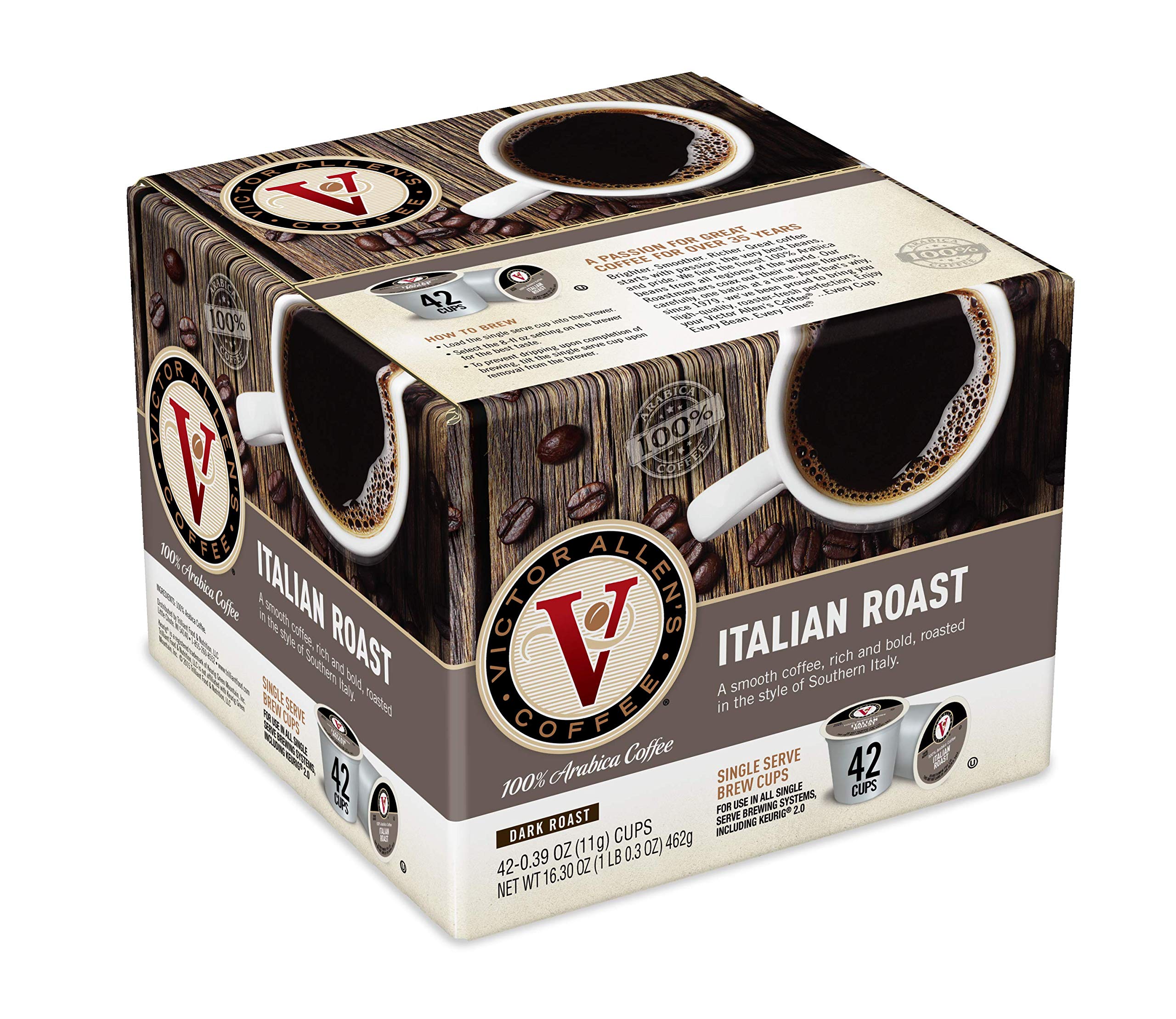 Victor Allen's Coffee Italian Roast and Seattle Dark Roast Coffee Pods for Keurig Brewers