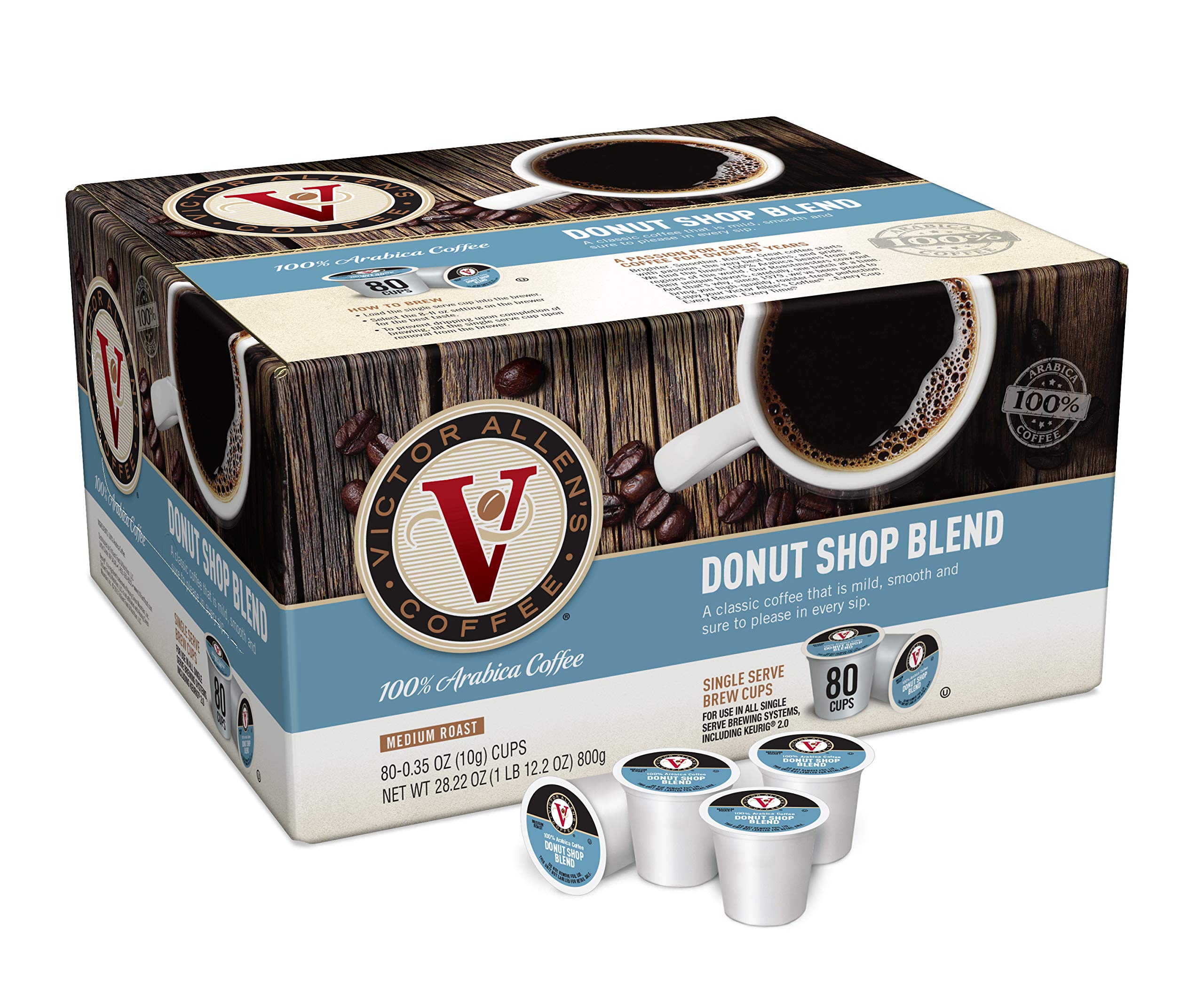 Victor Allen's Coffee 100% Colombian and Donut Shop Blend, Medium Roast, 80 Count, Single Serve Coffee Pods for Keurig K-Cup Brewers