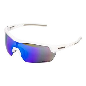 rawlings 134 kids sunglasses for baseball and youth softball sunglasses - 100% uv lightweight poly lens with stylish shield lenses (white/blue)