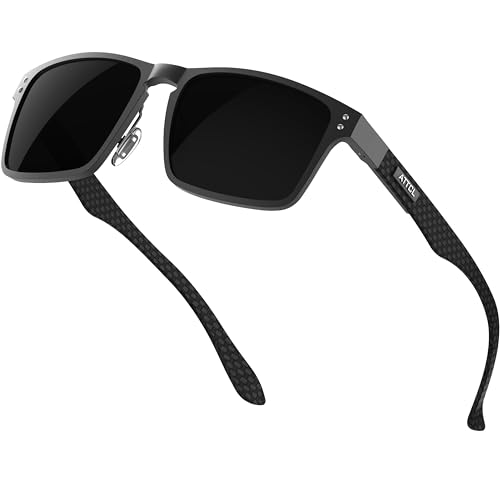 ATTCL Men's Fibra de carbon Sunglasses for men polarized UV protection 8999 Black+grey