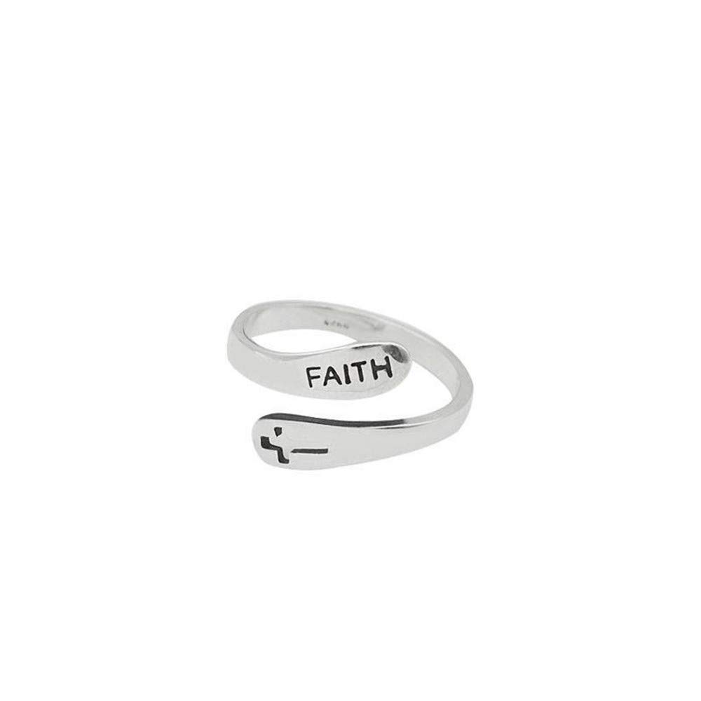 Caiyao Cross Faith Inspirational Rings Silver Open Adjustable Spiral Wrap Eternity Cross Faith Twist Ring Encouragement Personalized Jewelry Women Birthday Gifts-A cross