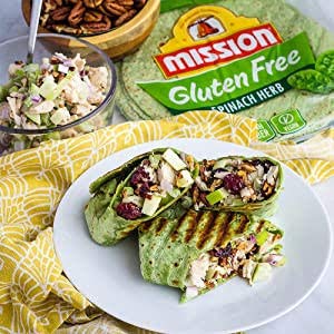 Mission Gluten Free Spinach Herb Tortilla Wraps (2 Packs) - Vegan - High Fiber - (12 Tortillas)