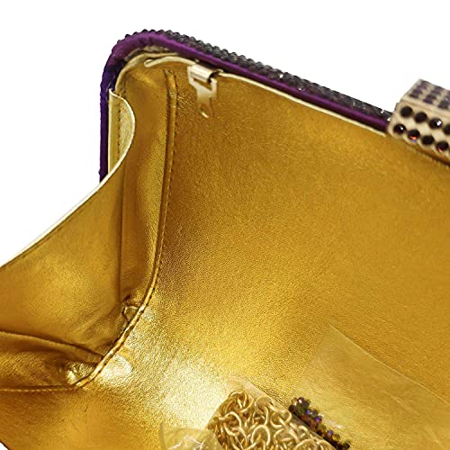 Boutique De FGG Toucan Bird Purple Crystal Clutch Purses for Women Evening Handbags Party Rhinestone Clutch Bag, Small