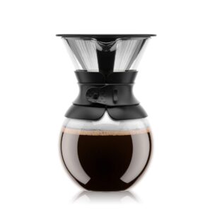 Bodum Bistro Burr Coffee Grinder, 1 EA, Black & Pour Over Coffee Maker with Permanent Filter, 1 Liter, 34 Ounce, Black Band