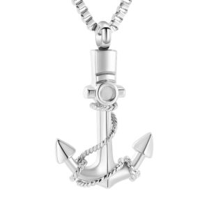 XSMZB Cremation Jewelry for Ashes Anchor Urn Necklace for Ashes Urn Pendant Locket Memorial Keepsake Urn Necklace for Men Women Ashes Holder(Silver)