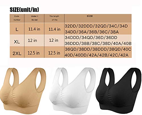 SAISYART Sports Bras for Women,Seamless Comfortable Yoga Bra Ladies Close-Fitting Bra with Removable Pads 3 Pack(X-Large)