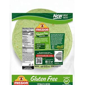 Mission Gluten Free Spinach Herb Tortilla Wraps (2 Packs) - Vegan - High Fiber - (12 Tortillas)