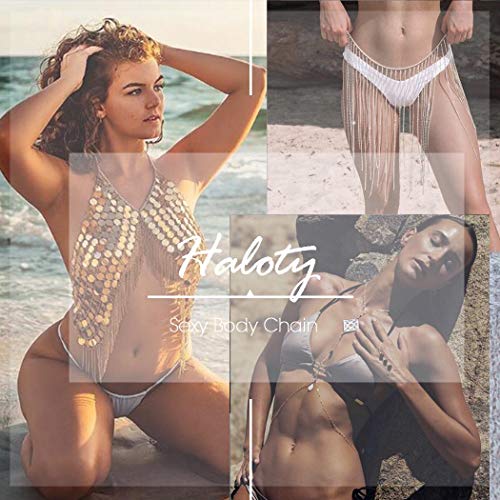 Haloty Boho Bra Body Chain Rhinestone Bikini Chains Silver Sparkling Beach Harness Body Jewelry for Women and Girls