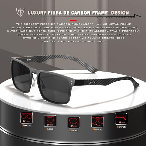 ATTCL Men's Fibra de carbon Sunglasses for men polarized UV protection 8999 Black+grey