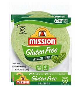 mission gluten free spinach herb tortilla wraps (2 packs) - vegan - high fiber - (12 tortillas)