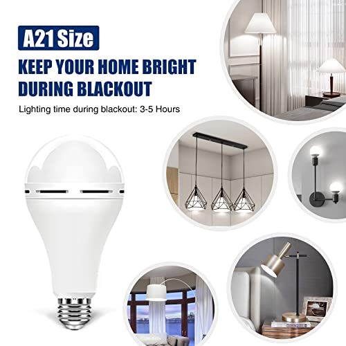 BoRccdit A21 6PK Emergency-Rechargeable-Light-Bulb, Keep Lighting During Power Outage, 12W 6500K LED 65W Equivalent Light Bulbs, 1200 mAh Battery Backup Light Bulbs for Home Power Failure