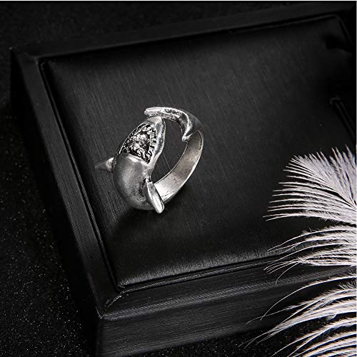 SEniutarm Engagement Love Rings Wedding Bands 2Pcs/Set Vintage Adjustable Alloy Shark Open Rings Unisex Party Jewelry Gift for Women/Girl Finger Rings DIY Jewelry Gifts - Silver