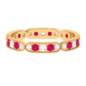 rosec jewels 1.25 ct ruby and diamond full eternity ring, ruby and diamond gold full eternity ring, gold milgrain eternity ring with ruby, 14k yellow gold, size:us 12.00